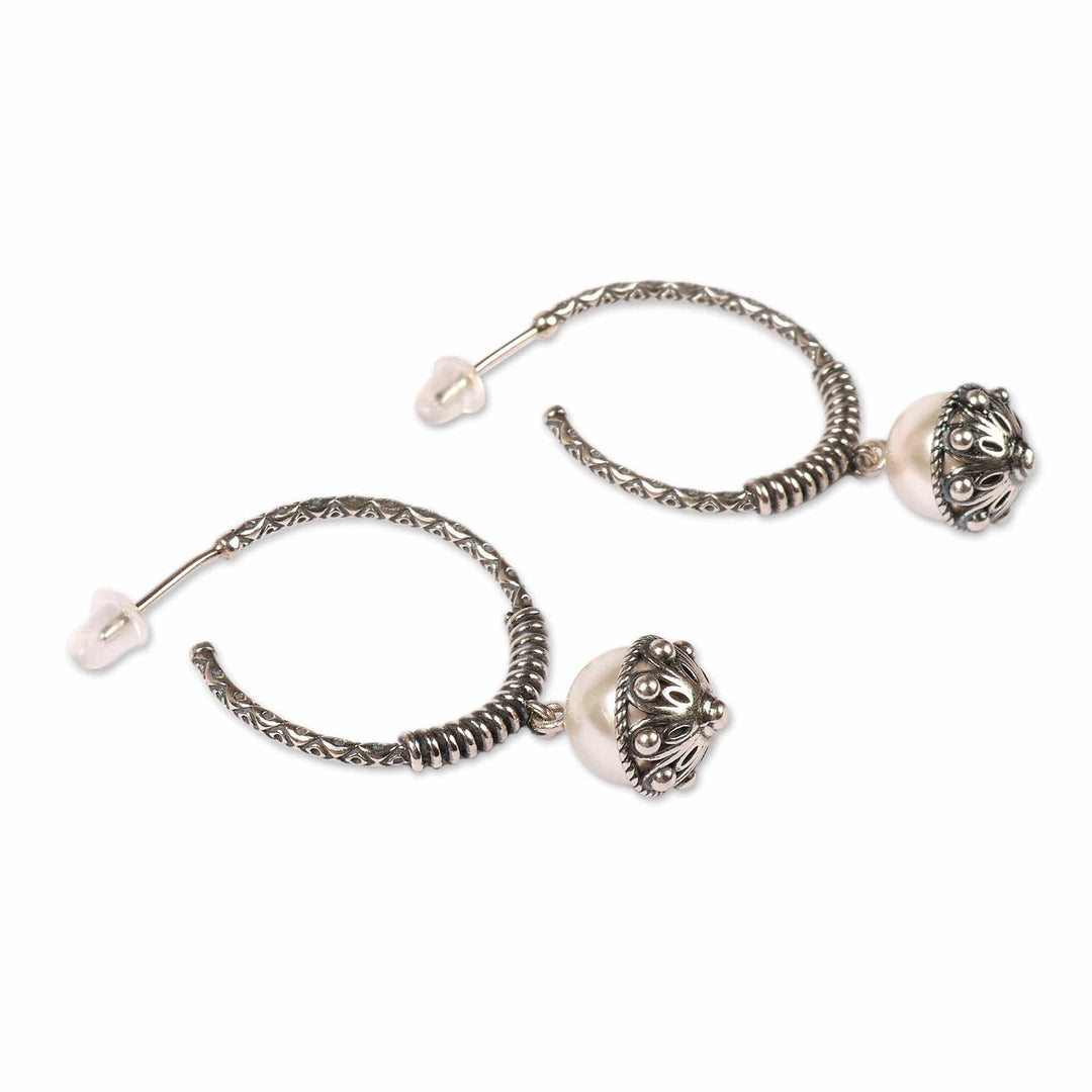 Oxidized Classic Sterling Silver and Pearl Dangle Earrings - Lunar Ocean