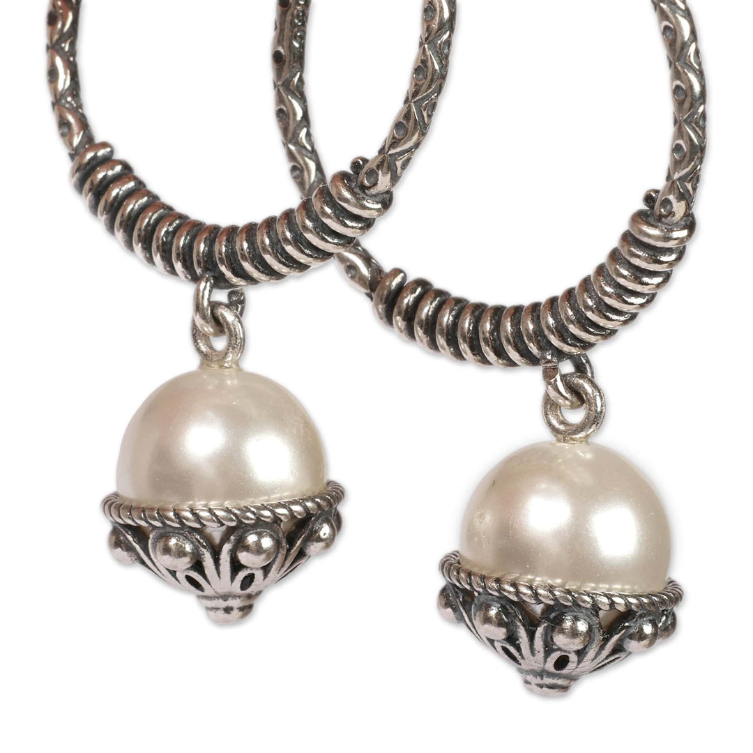 Oxidized Classic Sterling Silver and Pearl Dangle Earrings - Lunar Ocean