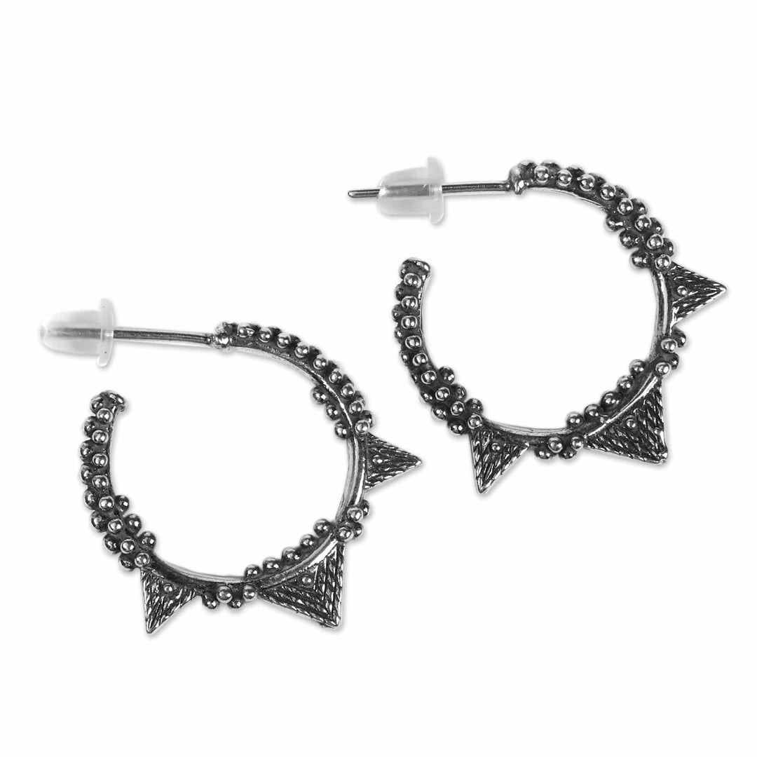 Geometric-Themed Oxidized Sterling Silver Half-Hoop Earrings - Geometric Boldness