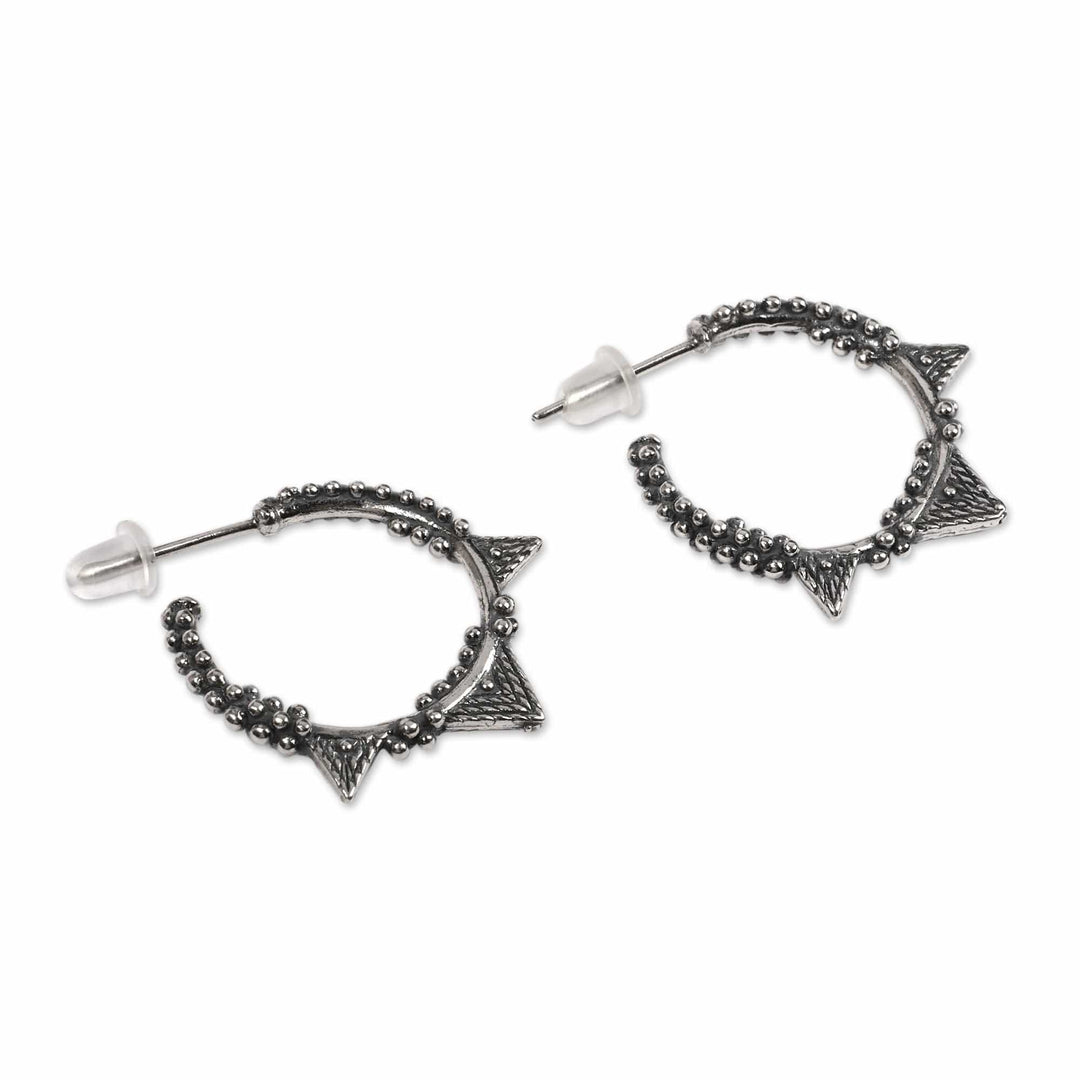 Geometric-Themed Oxidized Sterling Silver Half-Hoop Earrings - Geometric Boldness