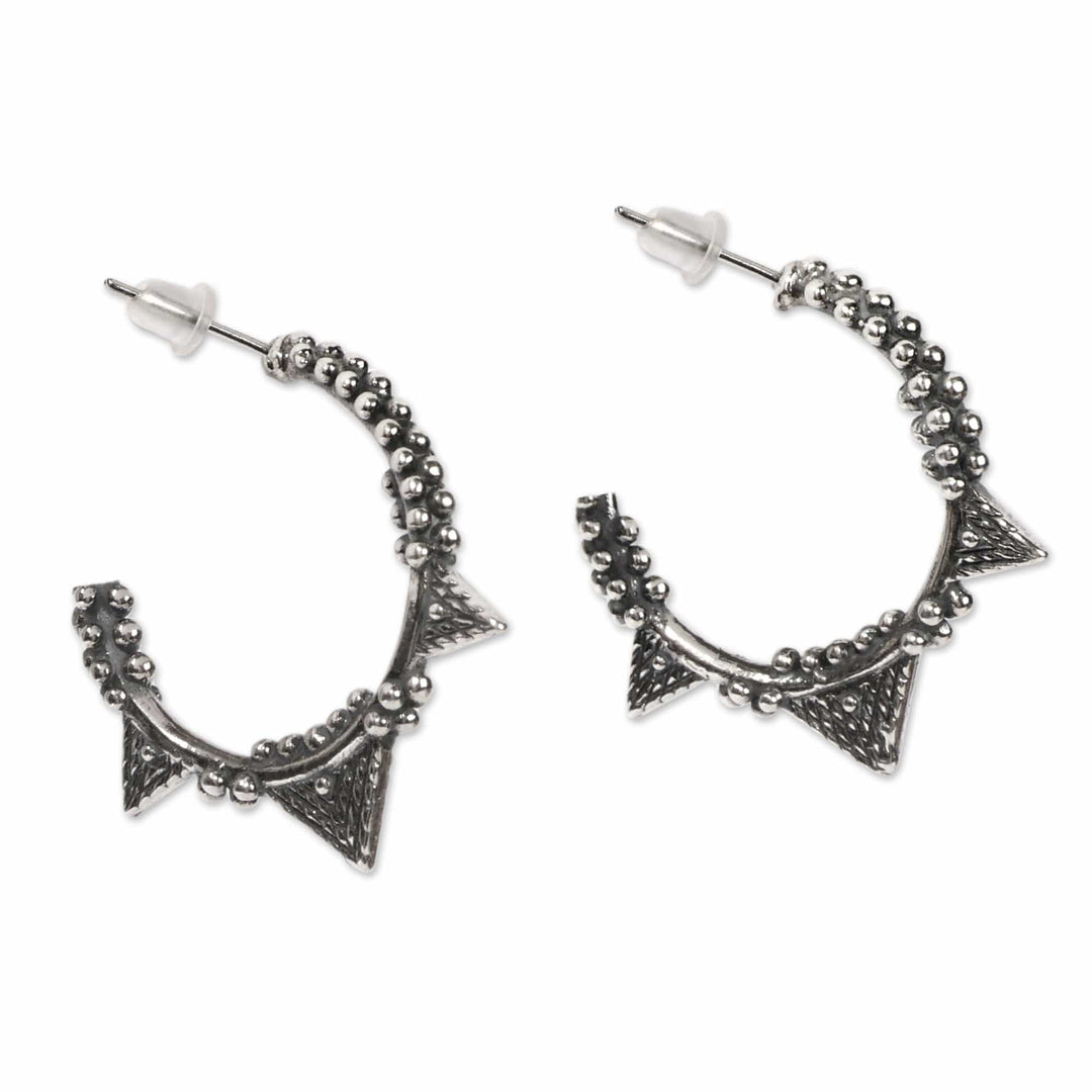 Geometric-Themed Oxidized Sterling Silver Half-Hoop Earrings - Geometric Boldness