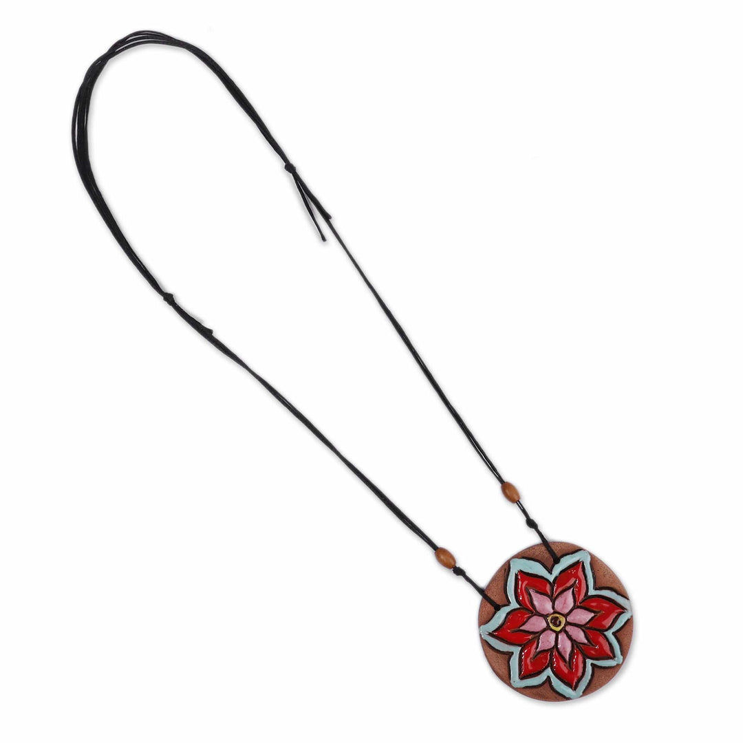 Spring-Themed Handmade Ceramic Pendant Necklace from Armenia - Petals in Spring