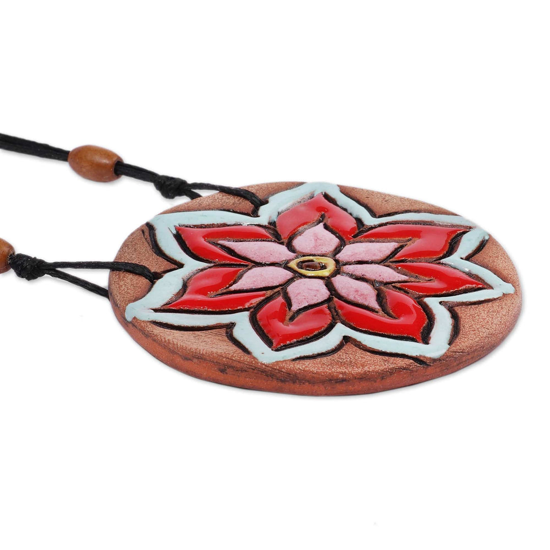 Spring-Themed Handmade Ceramic Pendant Necklace from Armenia - Petals in Spring