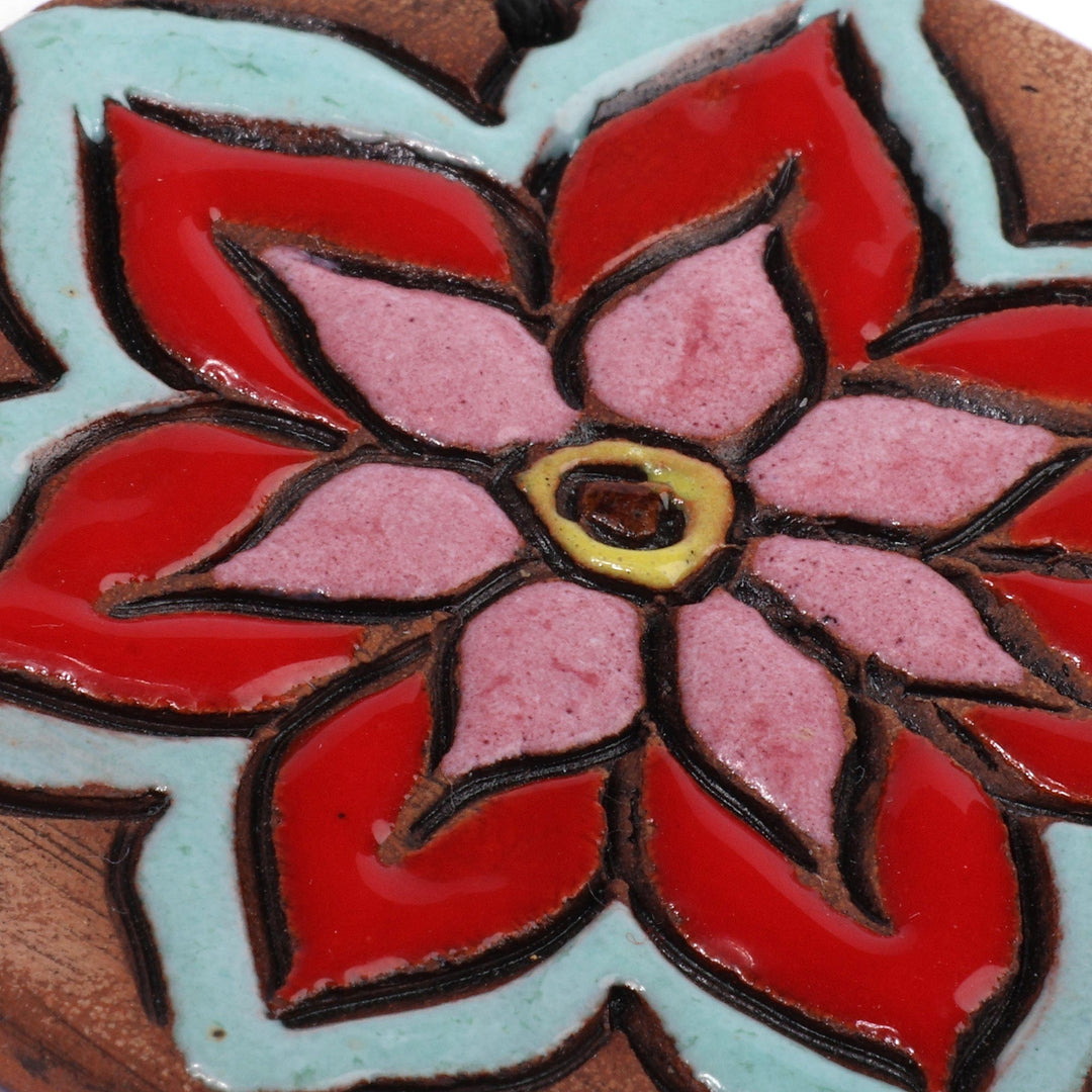 Spring-Themed Handmade Ceramic Pendant Necklace from Armenia - Petals in Spring