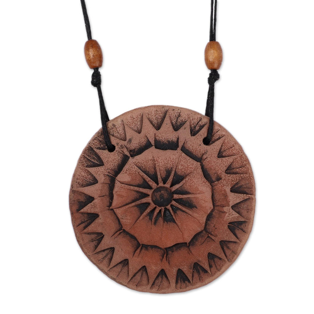 Black and Brown Sun-Themed Ceramic Cord Pendant Necklace - Ancient Sun