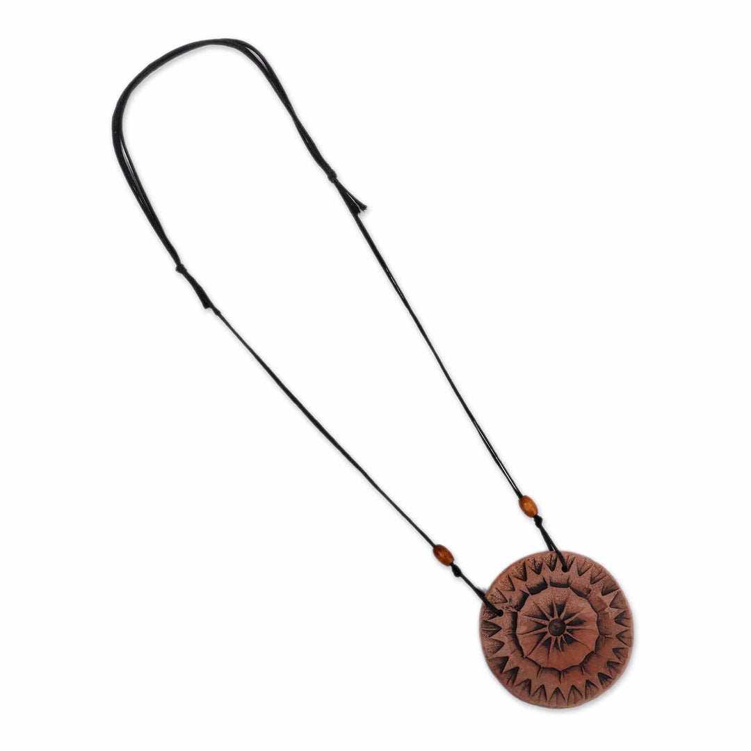 Black and Brown Sun-Themed Ceramic Cord Pendant Necklace - Ancient Sun