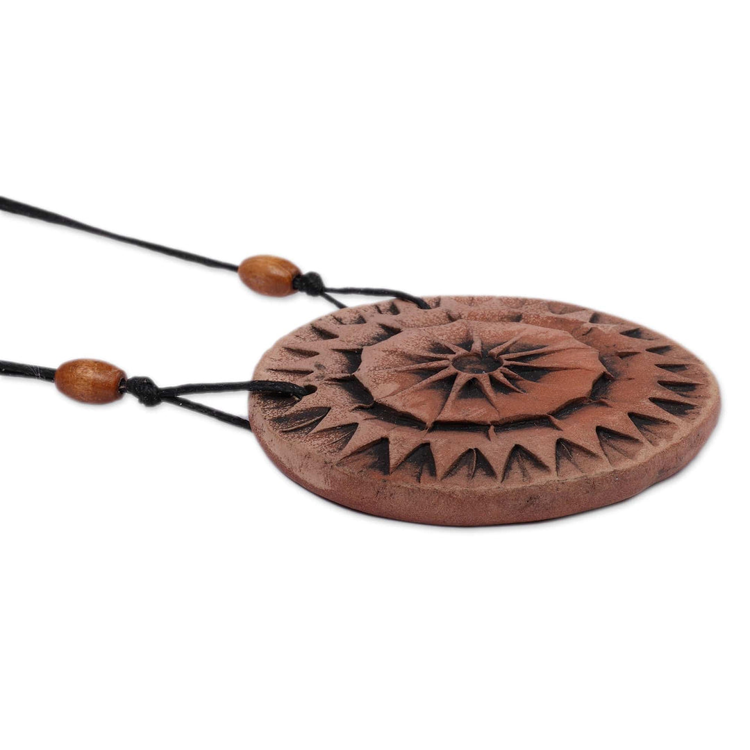 Black and Brown Sun-Themed Ceramic Cord Pendant Necklace - Ancient Sun