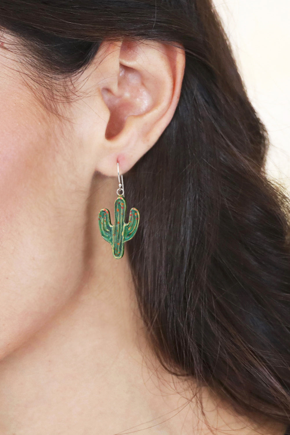 Hand-Painted Cactus-Themed Dangle Earrings Crafted in Bali - Cactus Coquette