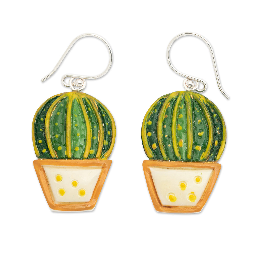 Warm-Toned Naïf Cactus-Themed Hand-Painted Dangle Earrings - Classic Cactus