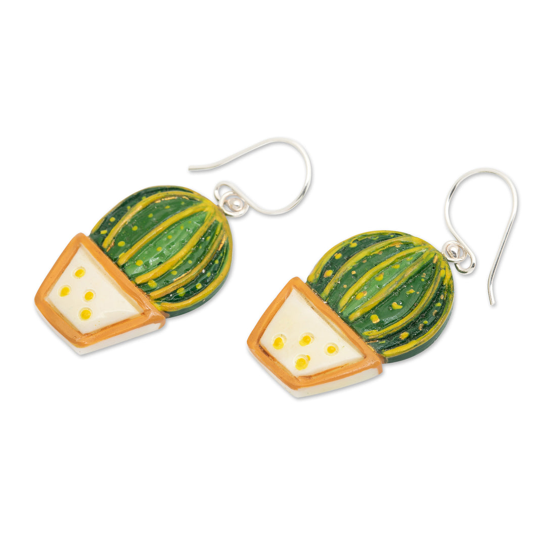 Warm-Toned Naïf Cactus-Themed Hand-Painted Dangle Earrings - Classic Cactus