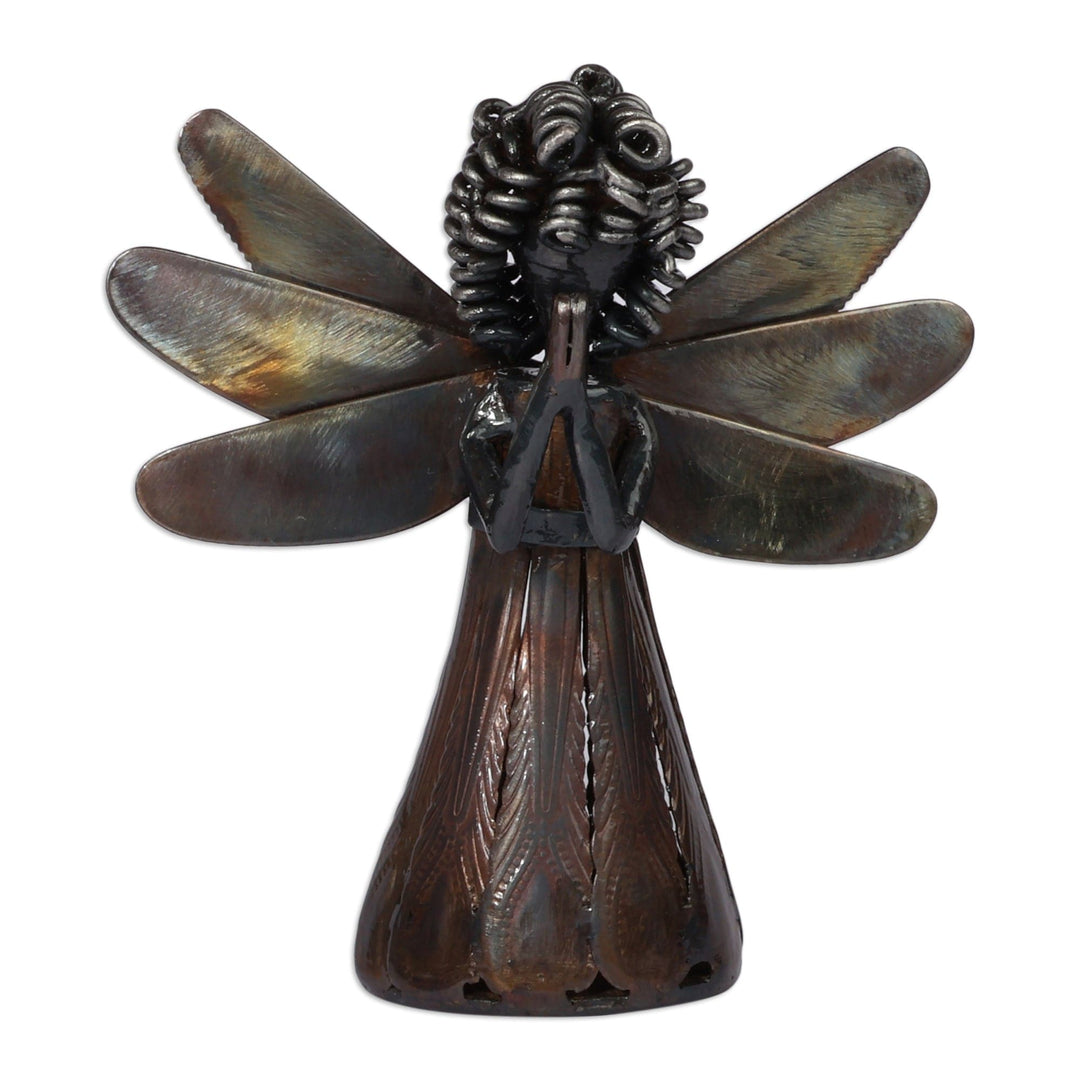 Eco-Friendly Inspirational Recycled Metal Angel Sculpture - Guardian of Grace