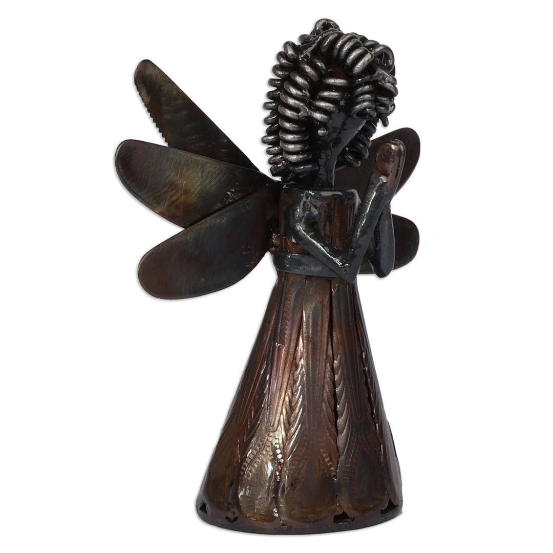 Eco-Friendly Inspirational Recycled Metal Angel Sculpture - Guardian of Grace