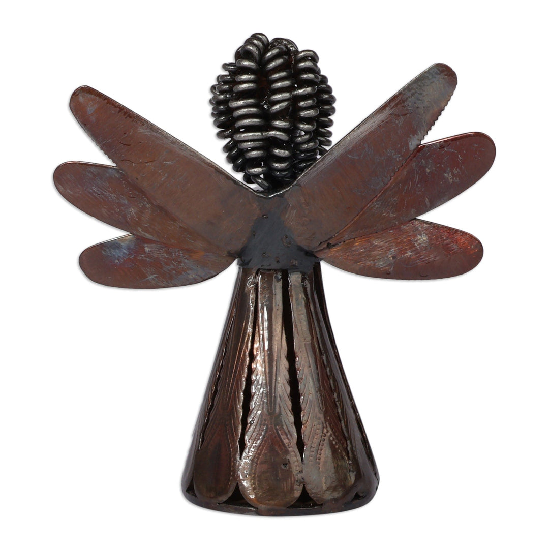 Eco-Friendly Inspirational Recycled Metal Angel Sculpture - Guardian of Grace