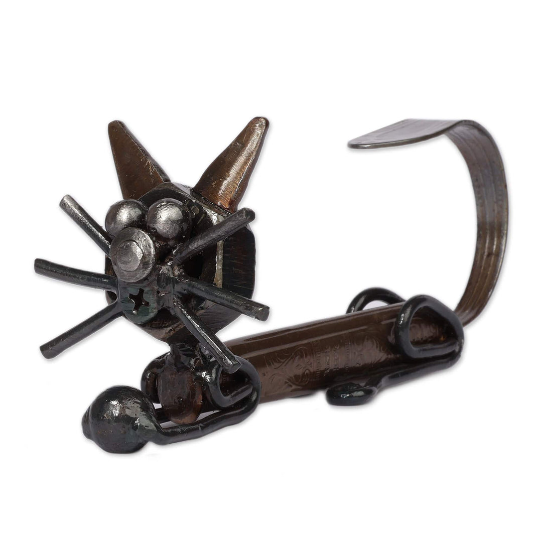 Eco-Friendly Whimsical Cat-Themed Recycled Metal Sculpture - Whiskered Curiosity