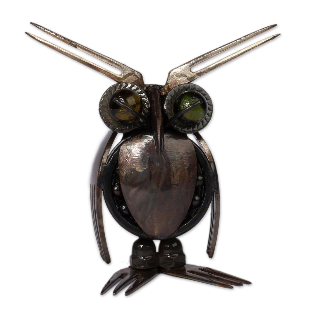 Fair Trade Owl-Themed Recycled Metal Sculpture from Armenia - Guardian of Wisdom