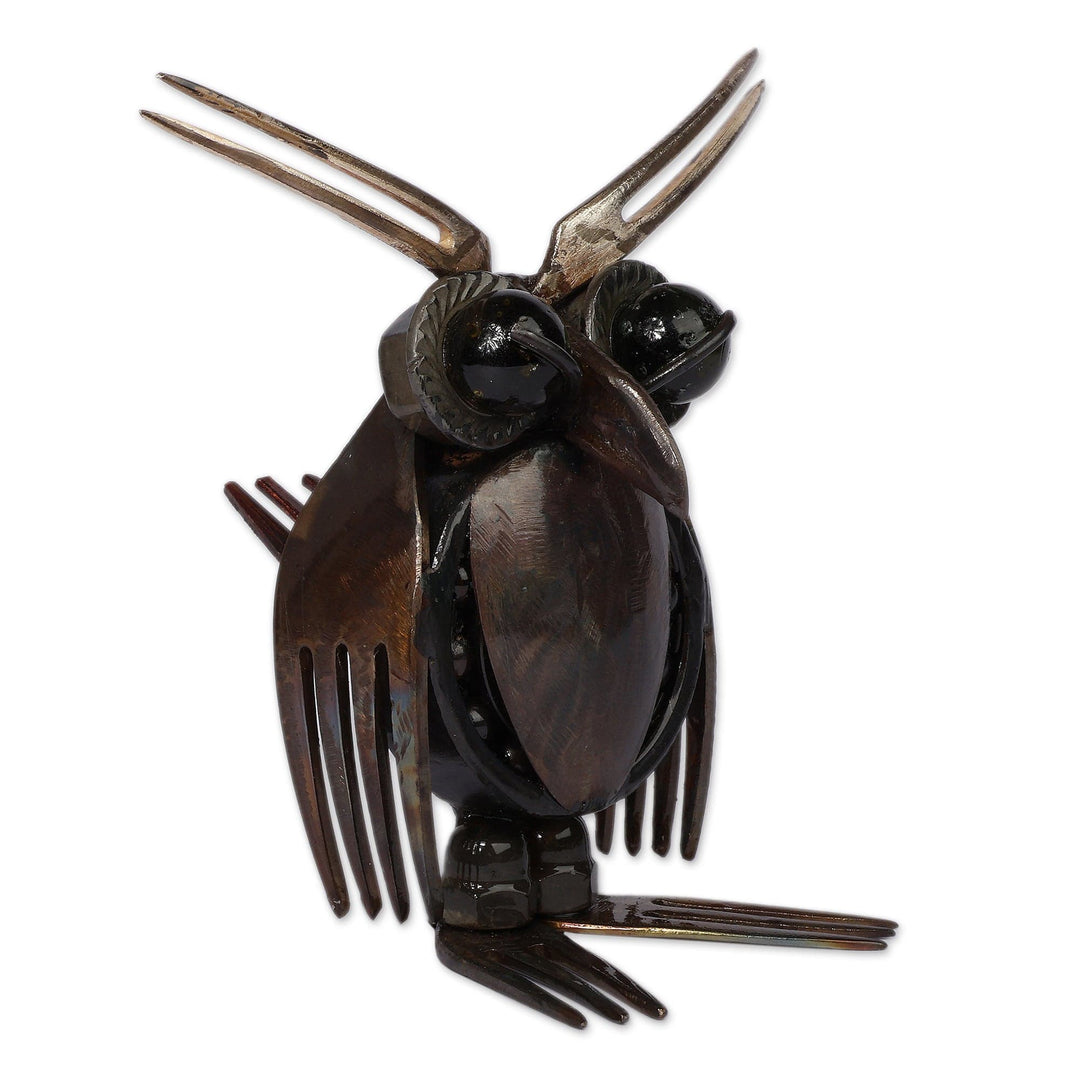 Fair Trade Owl-Themed Recycled Metal Sculpture from Armenia - Guardian of Wisdom