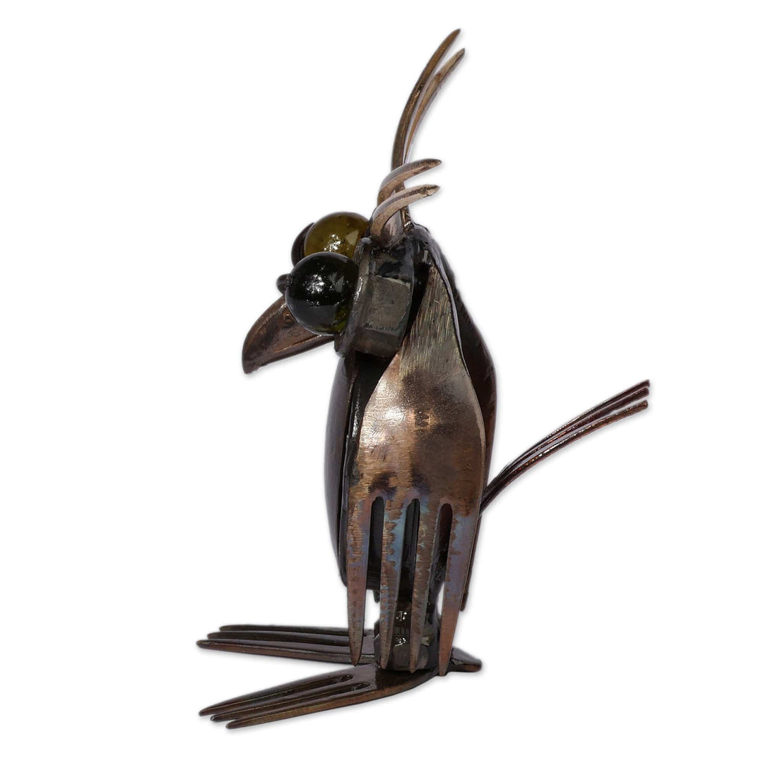 Fair Trade Owl-Themed Recycled Metal Sculpture from Armenia - Guardian of Wisdom