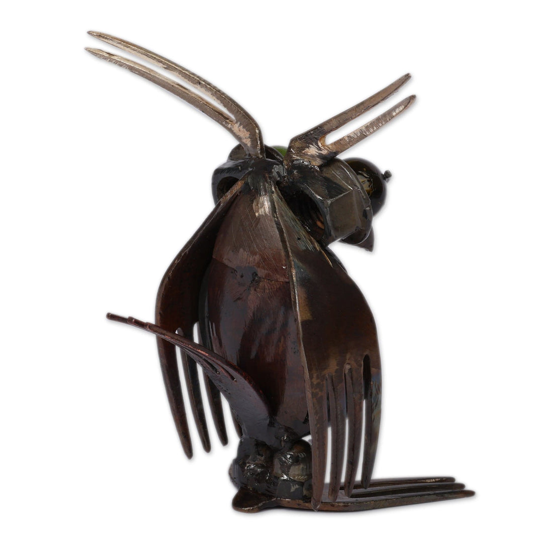 Fair Trade Owl-Themed Recycled Metal Sculpture from Armenia - Guardian of Wisdom