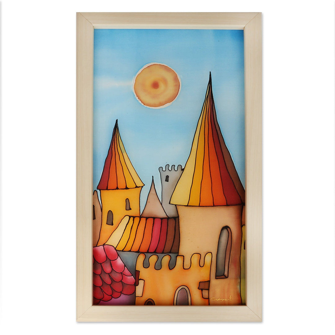 Beech Wood-Framed Batik Silk Wall Art of Armenian Kingdom - The Cityscape