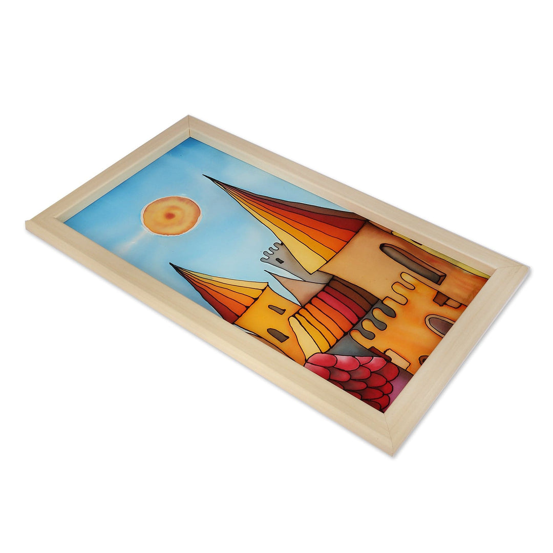 Beech Wood-Framed Batik Silk Wall Art of Armenian Kingdom - The Cityscape