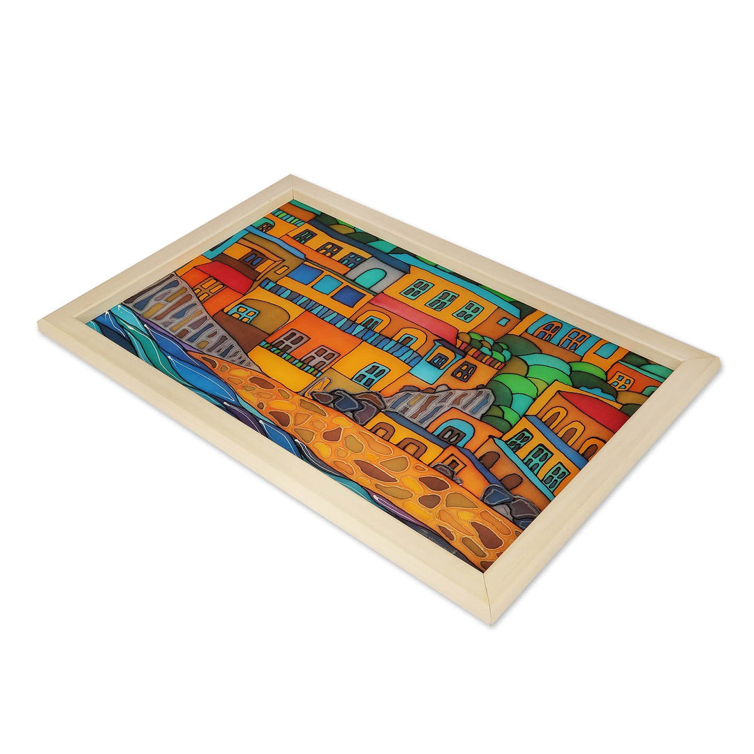 Naif-Themed Positano City Batik Silk Wall Art from Armenia - Positano