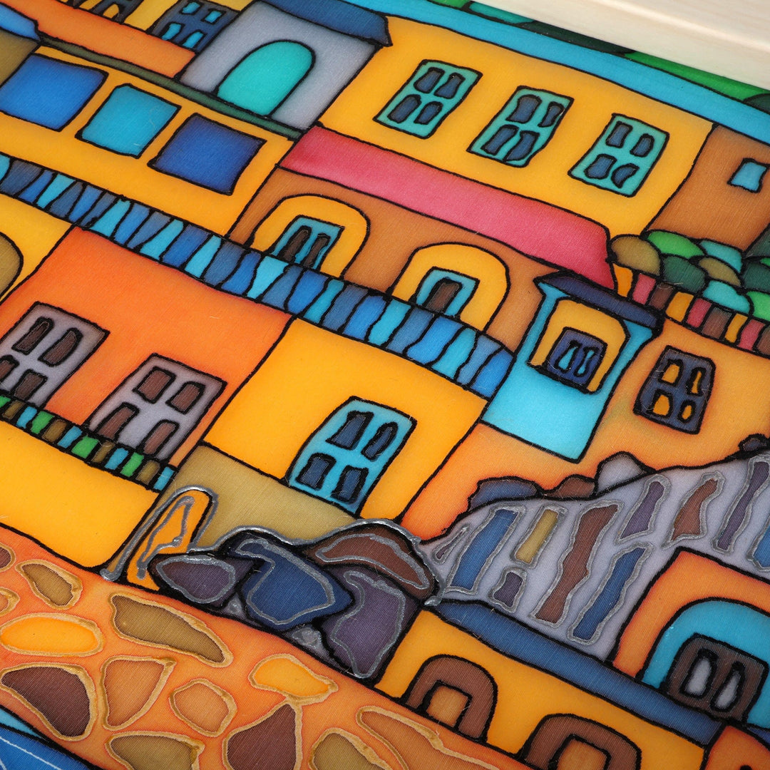 Naif-Themed Positano City Batik Silk Wall Art from Armenia - Positano