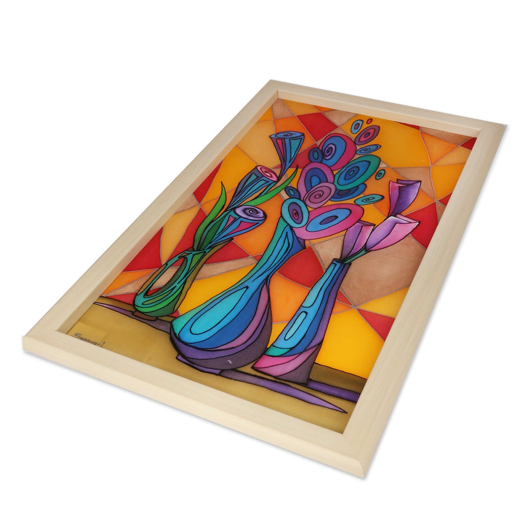 Semi-Abstract Still Life Batik Silk Wall Art with Wood Frame - Still Scape