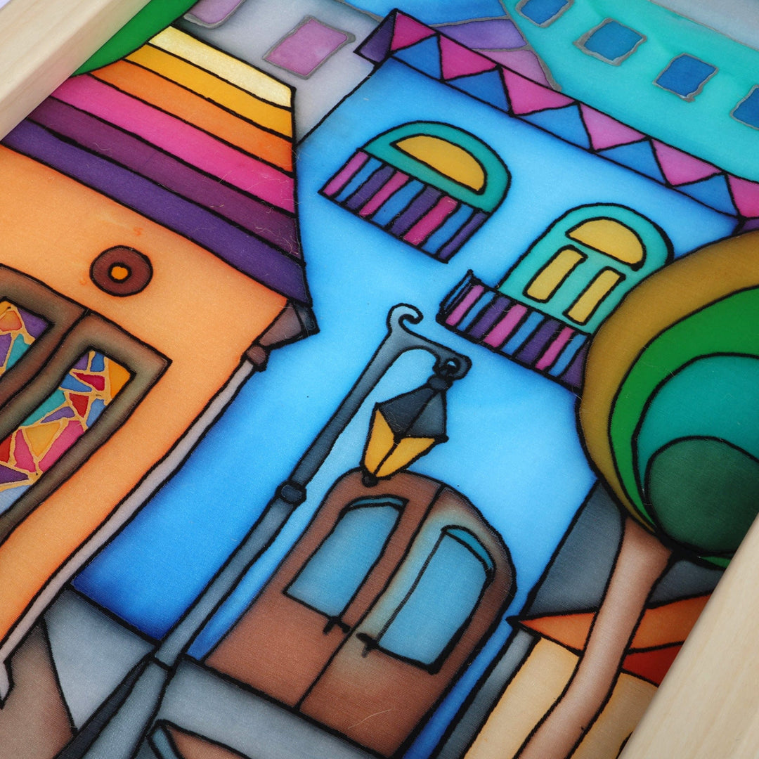 Fair Trade Armenian Cityscape Batik Silk Wall Art with Frame - Fairy Tale City