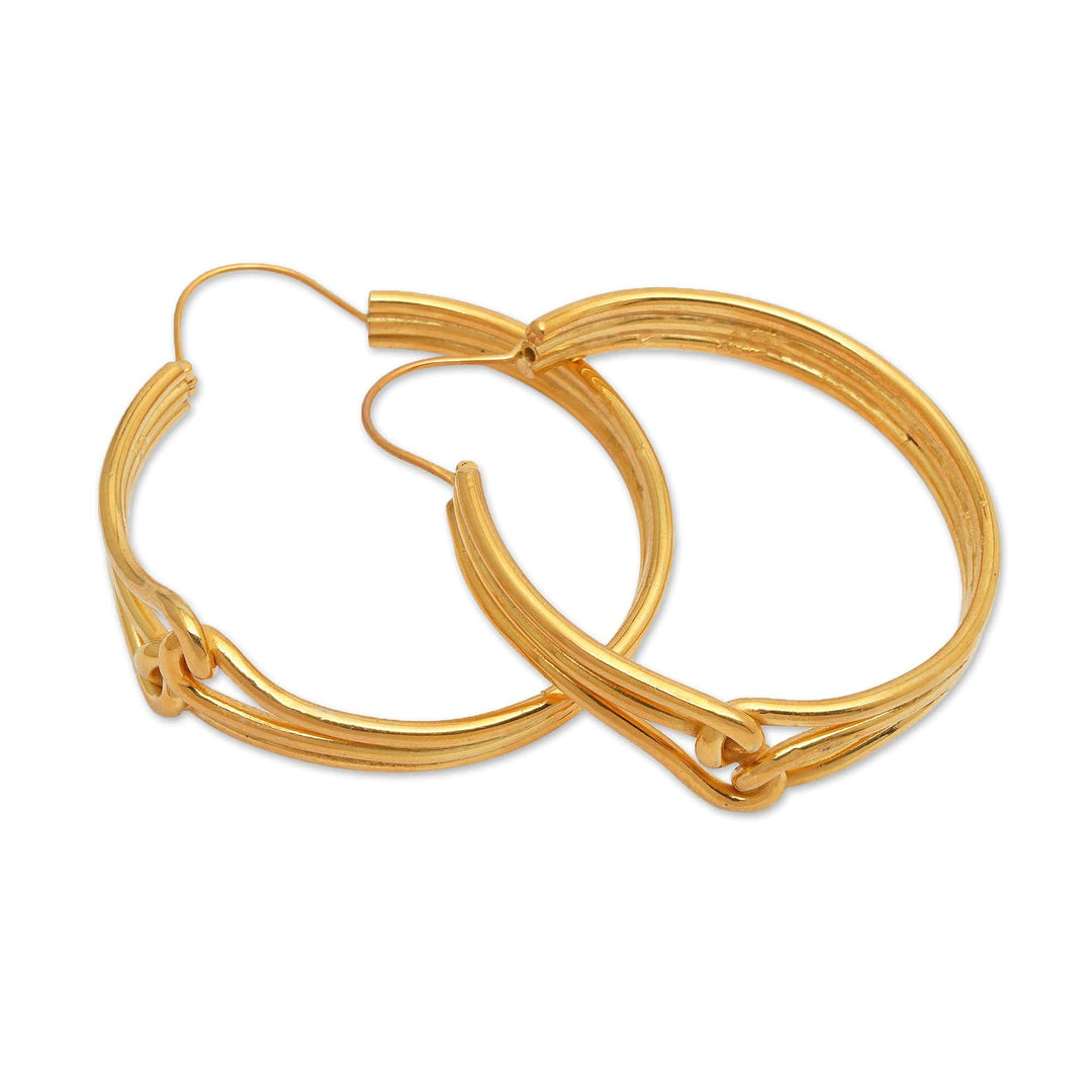 Avant-Garde Polished 18k Gold-Plated Hoop Earrings from Bali - Golden Bond