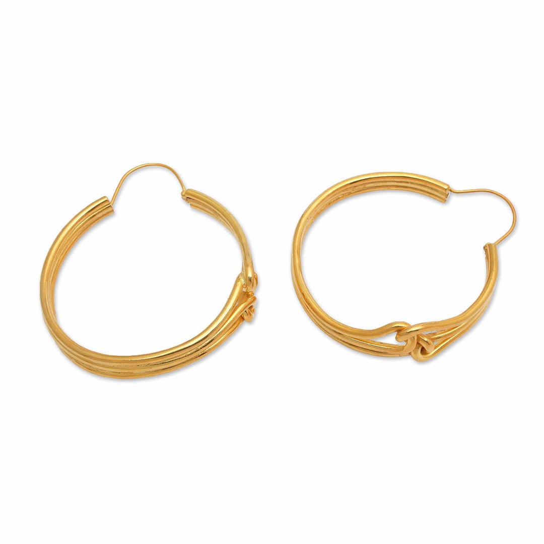 Avant-Garde Polished 18k Gold-Plated Hoop Earrings from Bali - Golden Bond