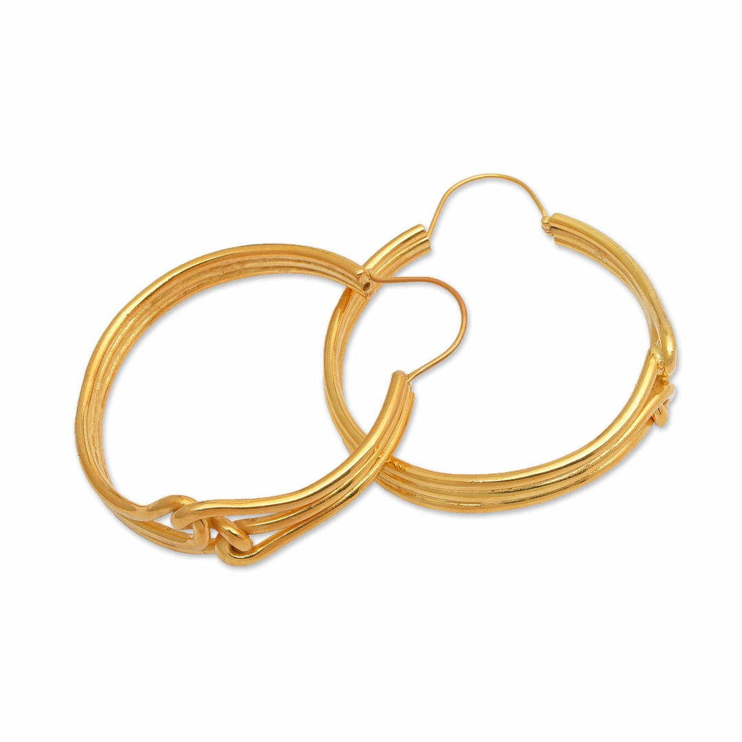 Avant-Garde Polished 18k Gold-Plated Hoop Earrings from Bali - Golden Bond