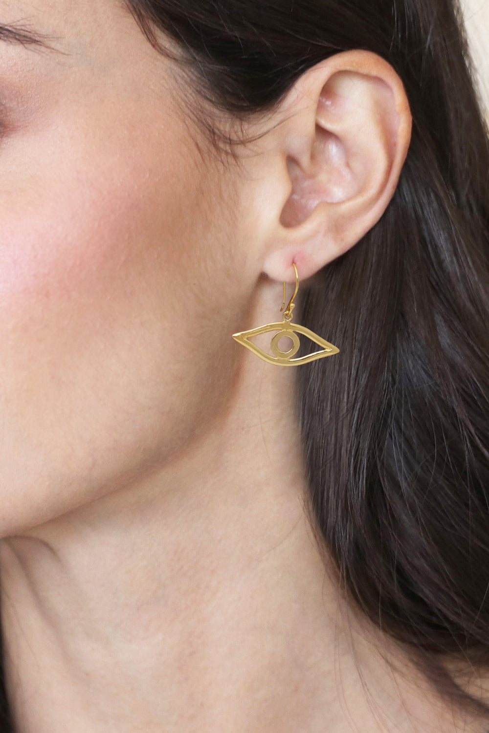 Gold-plated Whimsical Eye-Shaped Dangle Earrings from Bali - Victorious Gaze