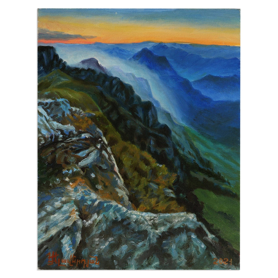Nature-Themed Mountain Landscape Oil on Canvas Painting - The Mountains