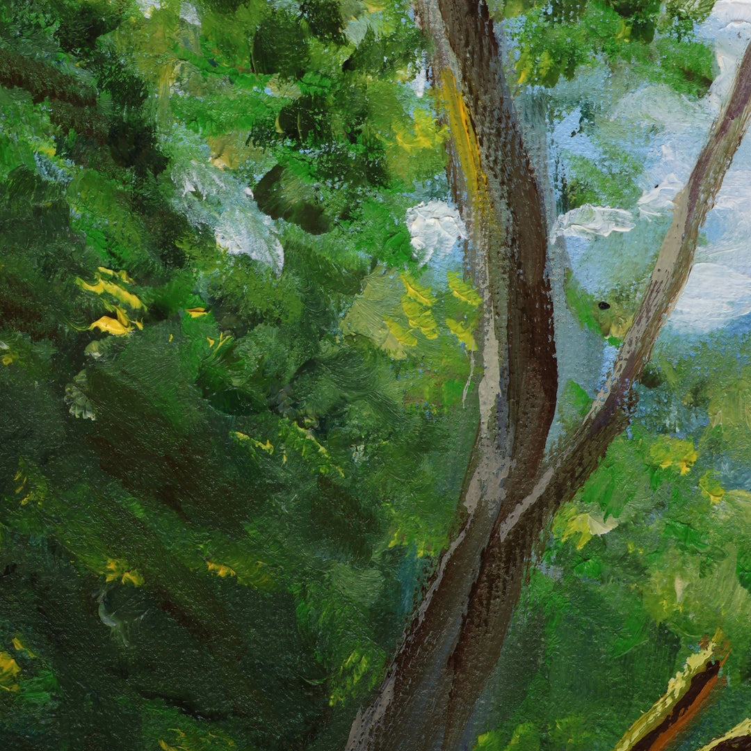 Impressionist Style Forest and River Oil on Canvas Painting - The River in the Forest