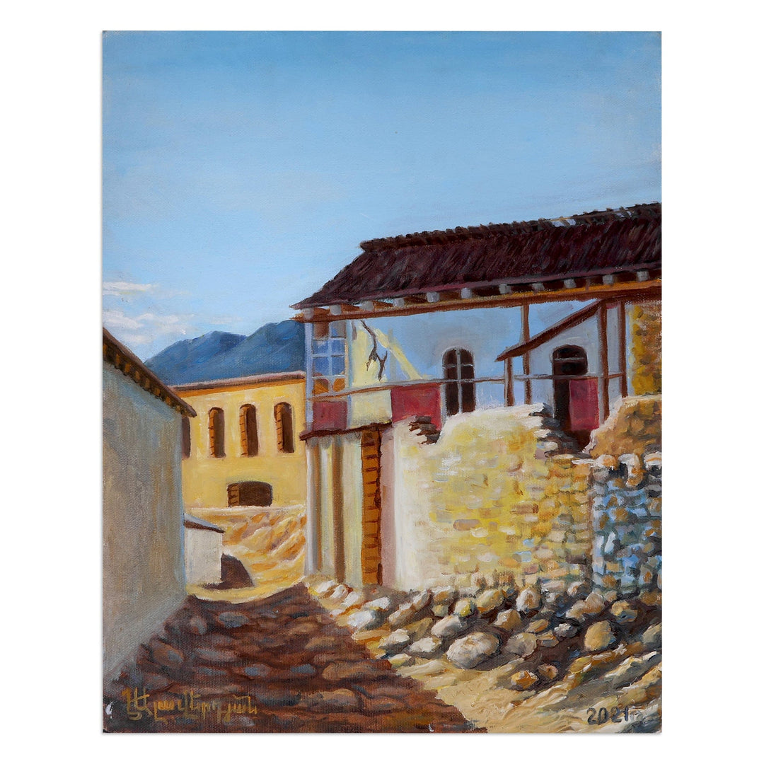 Armenian-Made Signed Hadrut City Oil on Canvas Painting - Old Quarter of Hadrut II