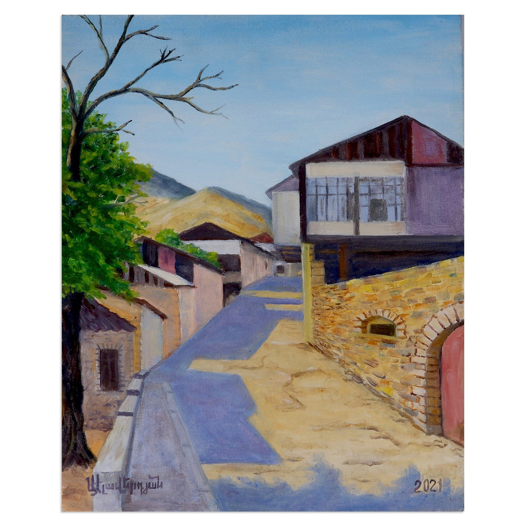 Hadrut City-Themed Impressionist Oil Painting from Armenia - Upper Market of Hadrut Village