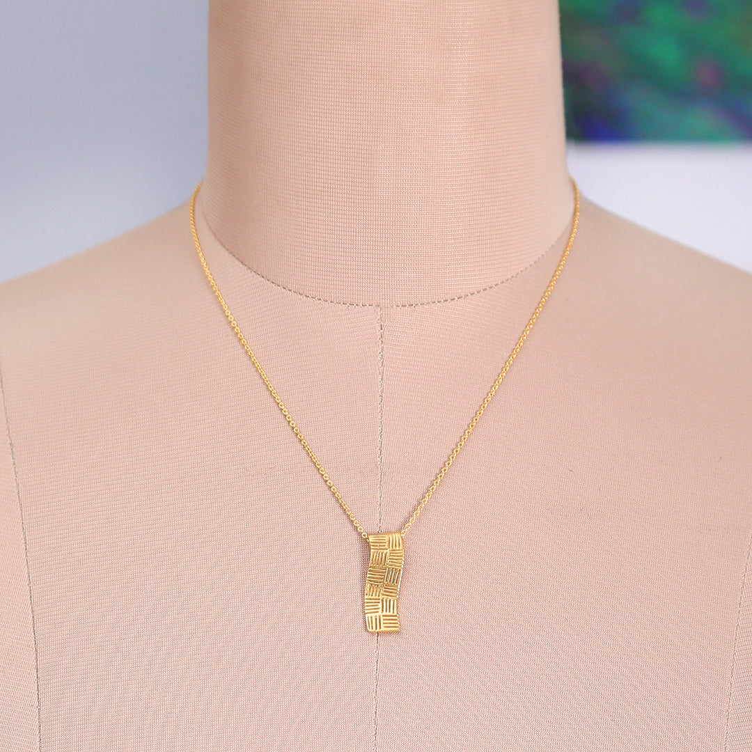 Modern-Inspired Textured Brass Pendant Necklace from India - Gleaming Runway