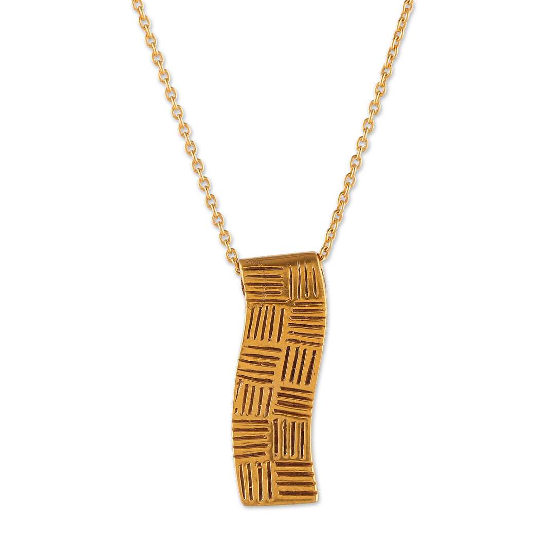 Modern-Inspired Textured Brass Pendant Necklace from India - Gleaming Runway