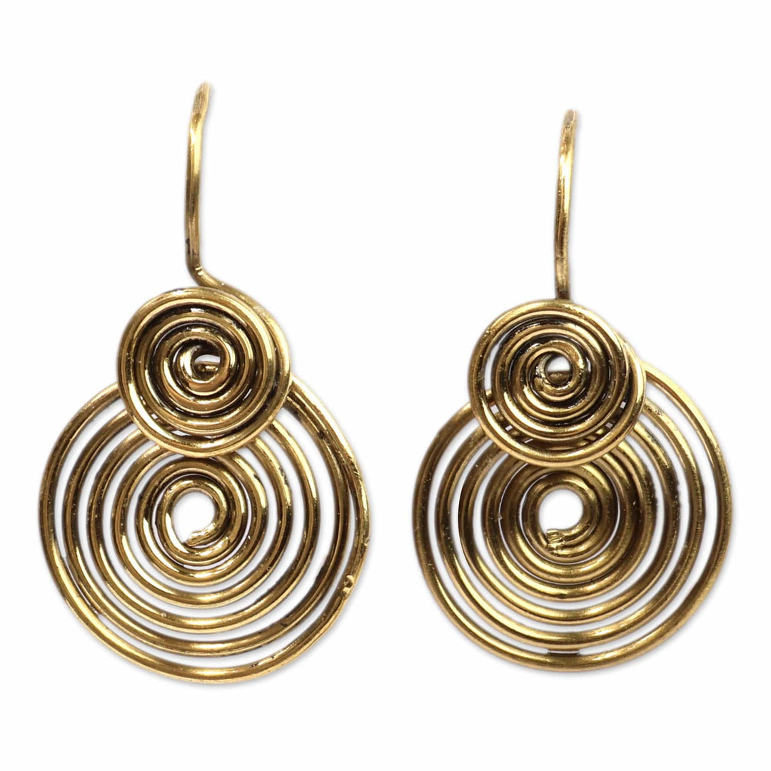 Modern Spiral-Themed Brass Drop Earrings with Antique Finish - Sublime Spirals
