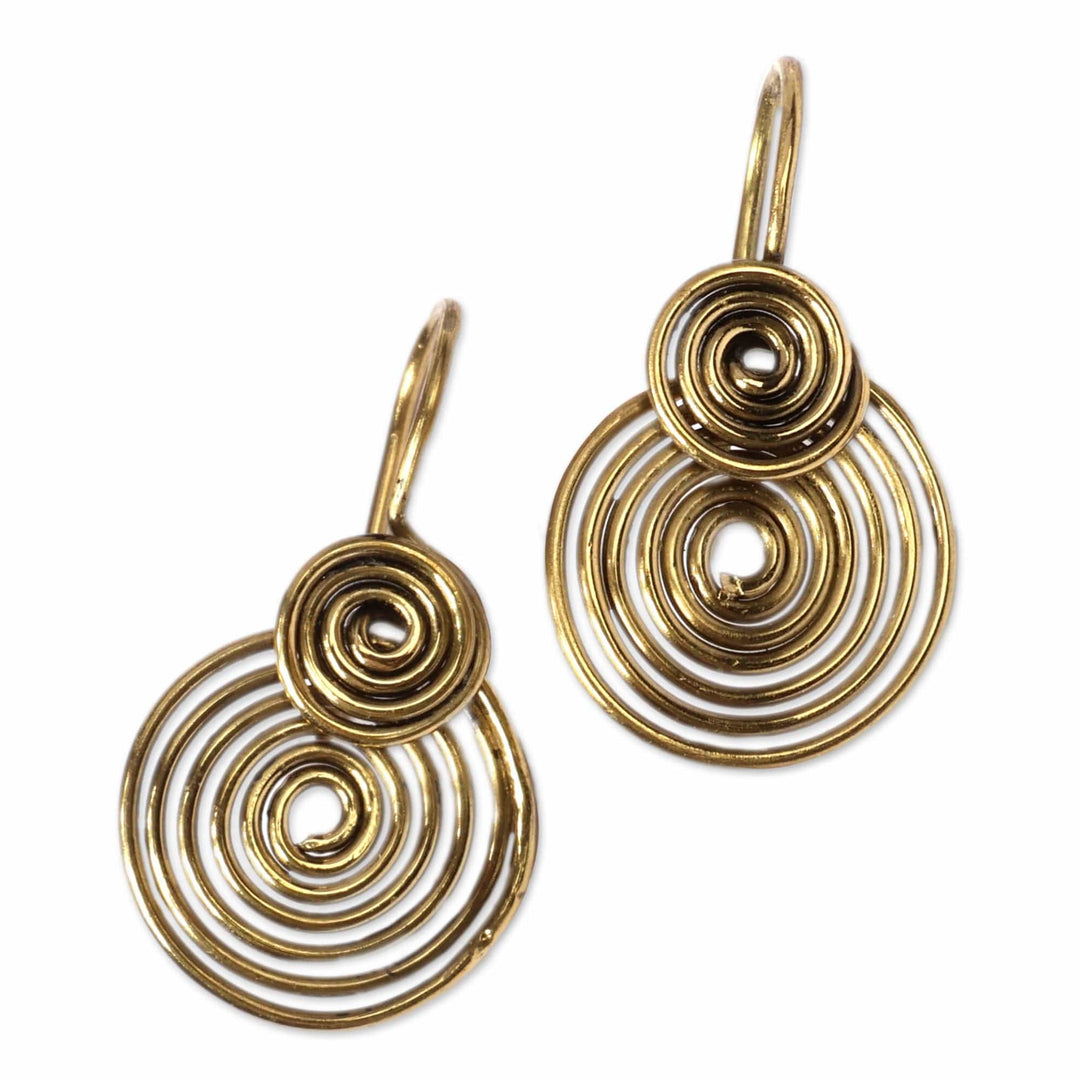 Modern Spiral-Themed Brass Drop Earrings with Antique Finish - Sublime Spirals