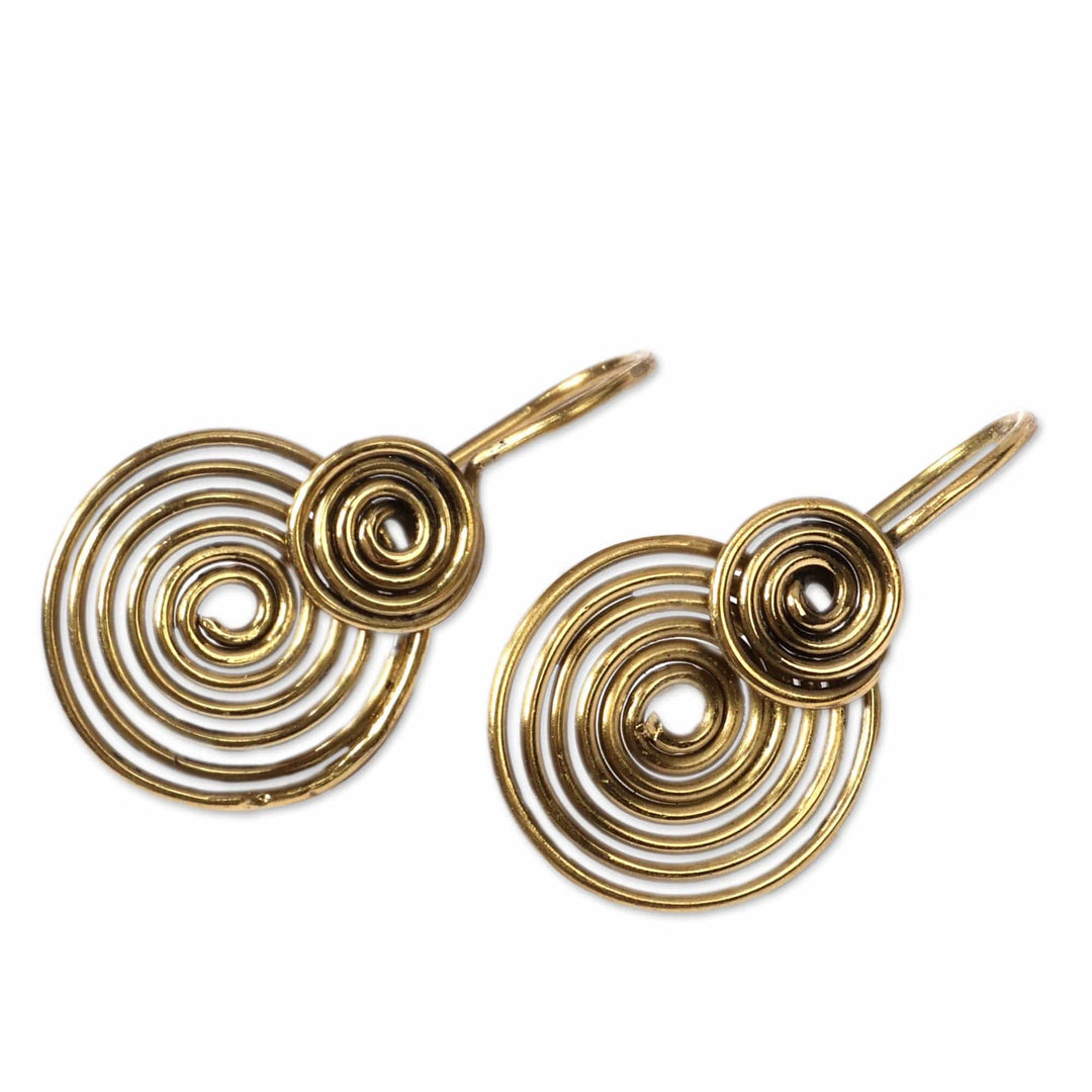 Modern Spiral-Themed Brass Drop Earrings with Antique Finish - Sublime Spirals