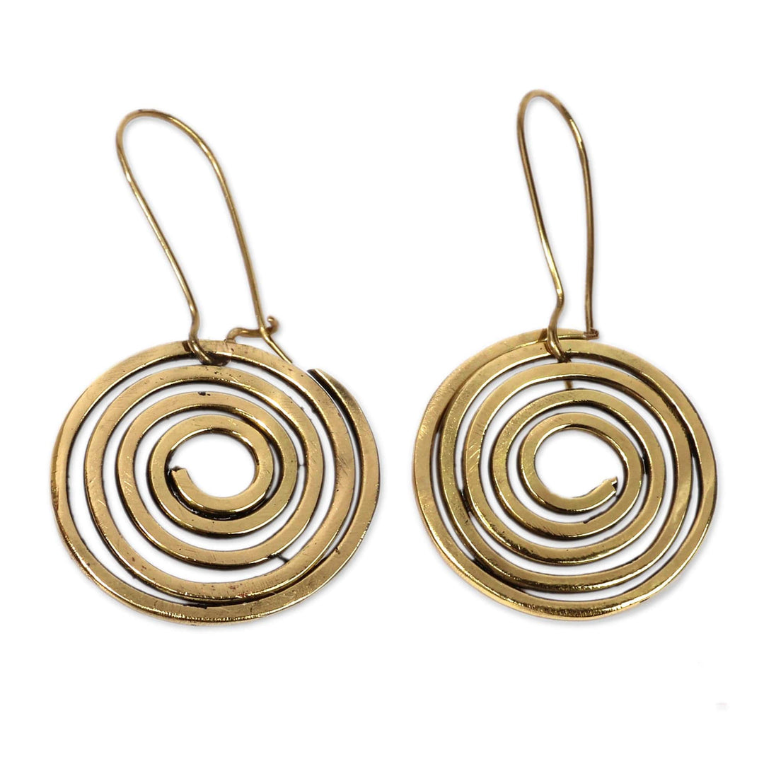Armenian Handcrafted Brass Dangle Earrings with Spiral Motif - Spiral Symphony