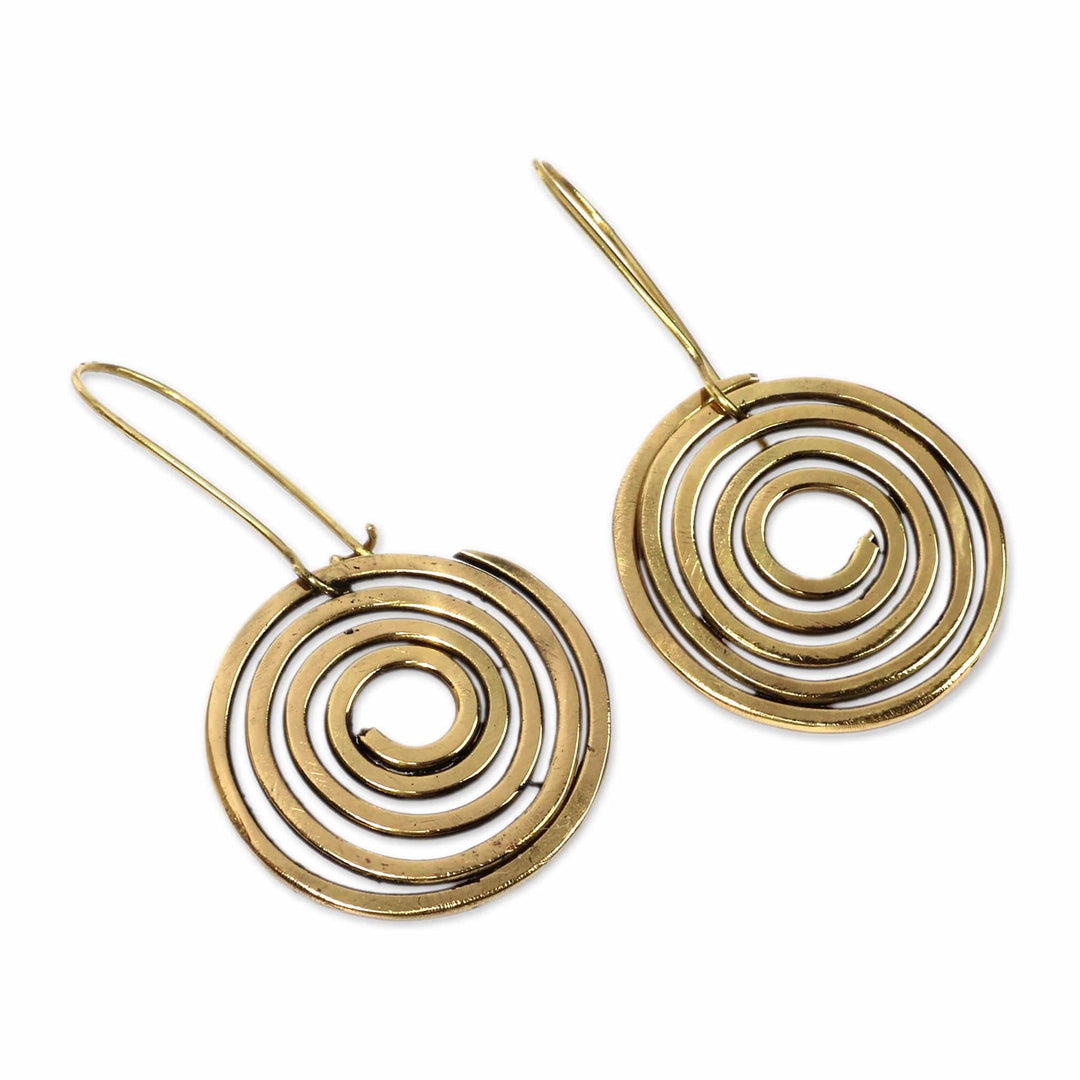 Armenian Handcrafted Brass Dangle Earrings with Spiral Motif - Spiral Symphony