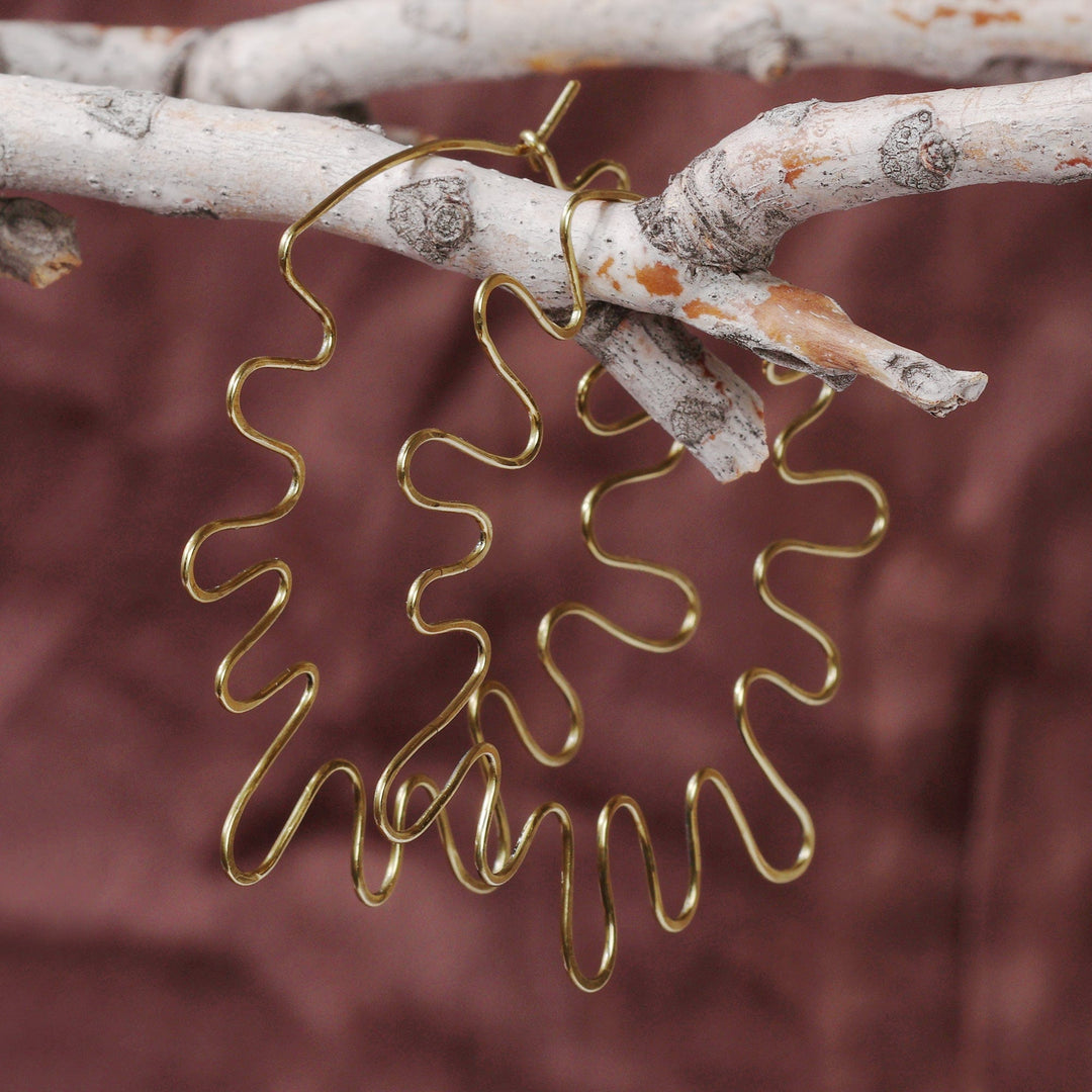 Sun Ray-Inspired Abstract Brass Statement Hoop Earrings - Sunbeam Splendor