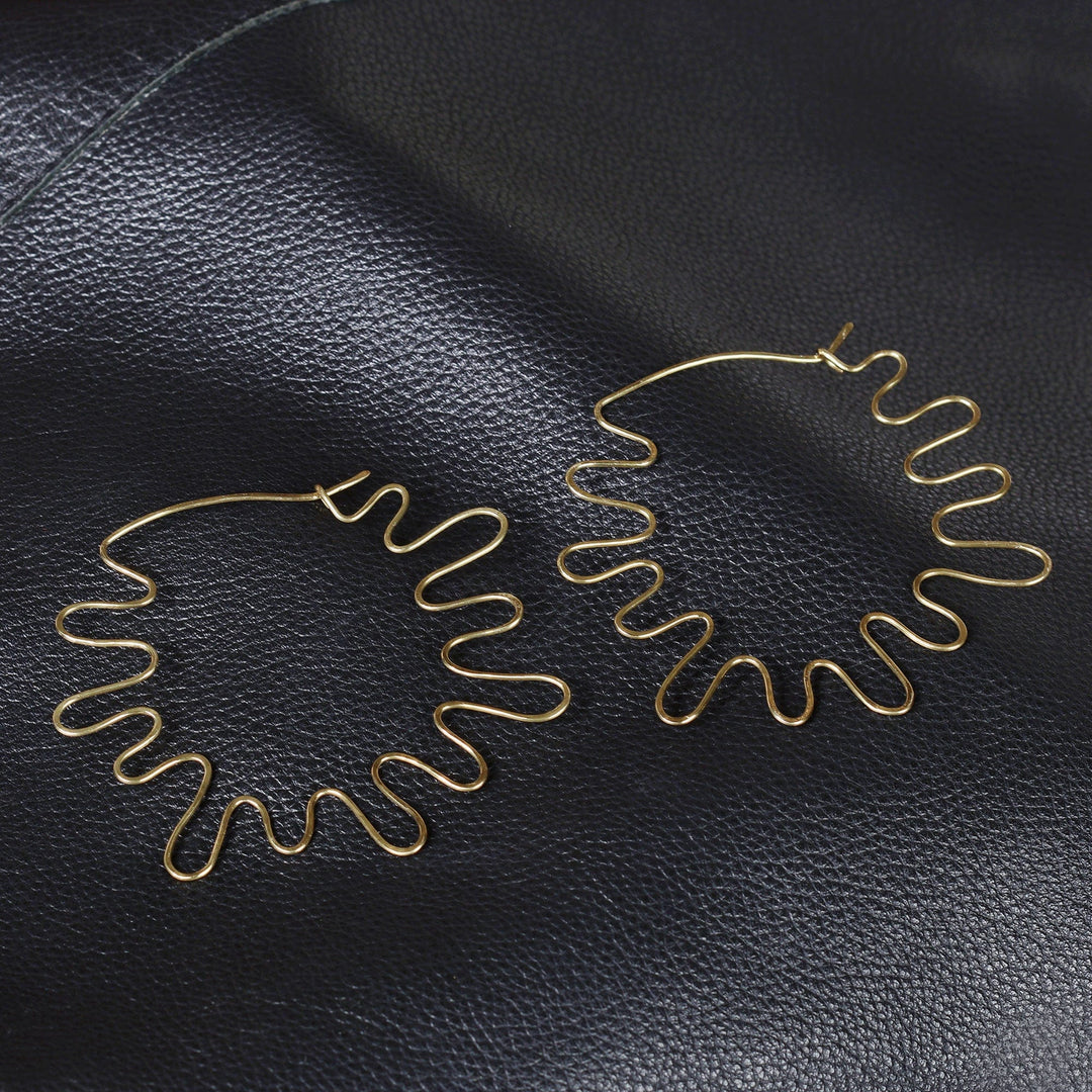Sun Ray-Inspired Abstract Brass Statement Hoop Earrings - Sunbeam Splendor