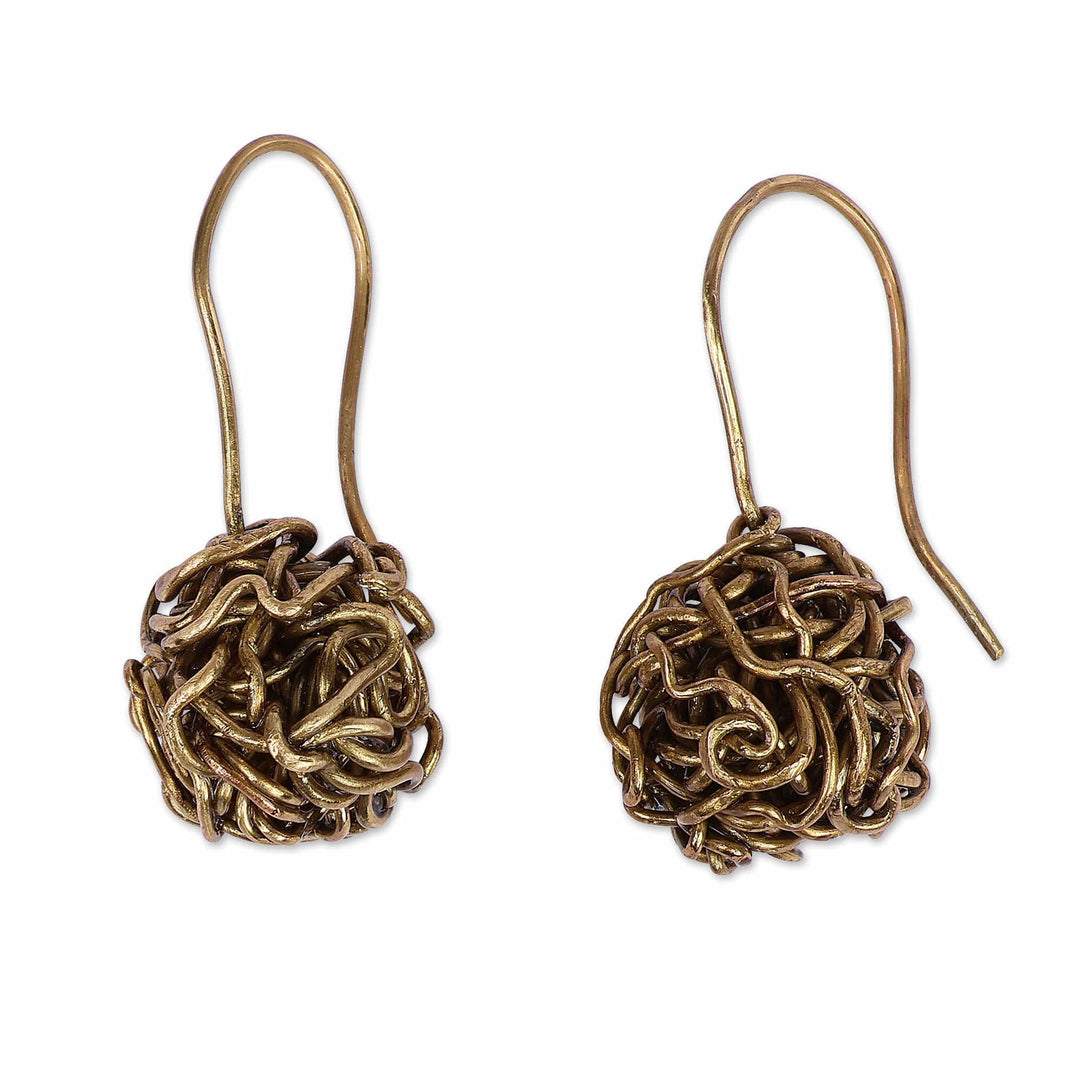 Semi-Abstract Antiqued Brass Drop Earrings Made in Armenia - Deconstructed Spirals