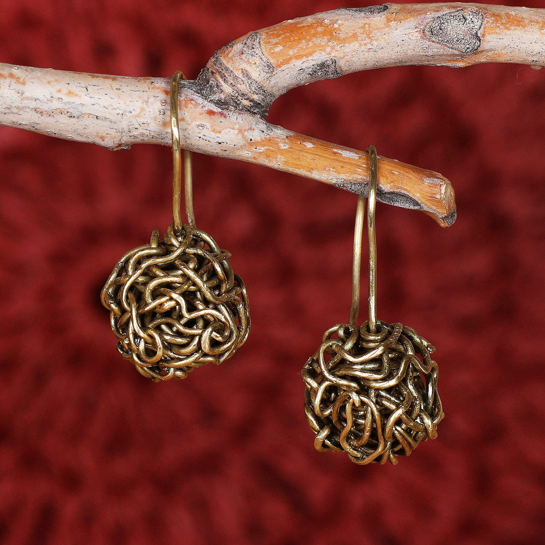 Semi-Abstract Antiqued Brass Drop Earrings Made in Armenia - Deconstructed Spirals