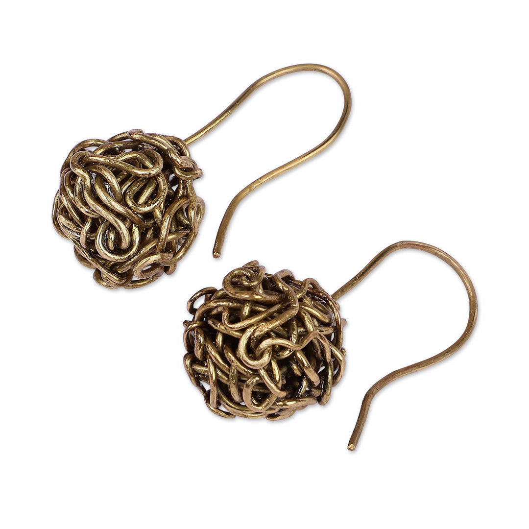 Semi-Abstract Antiqued Brass Drop Earrings Made in Armenia - Deconstructed Spirals