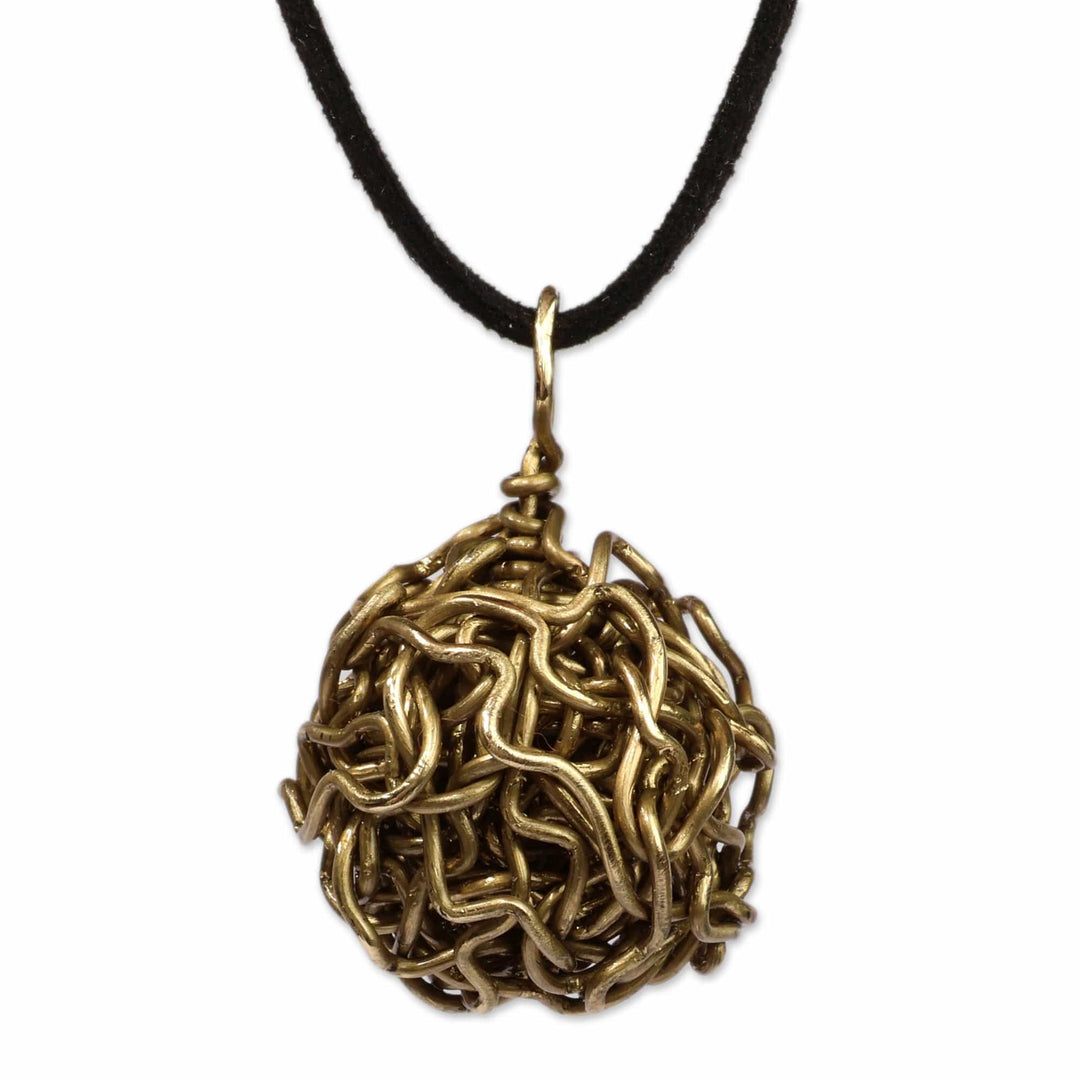 Modern Handcrafted Brass Pendant Necklace with Black Cord - Deconstructed Spirals