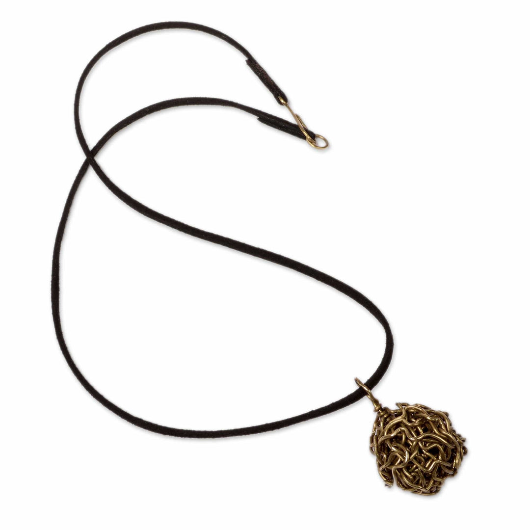 Modern Handcrafted Brass Pendant Necklace with Black Cord - Deconstructed Spirals